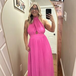 Elegant Pink Lily Halter Maxi Dress